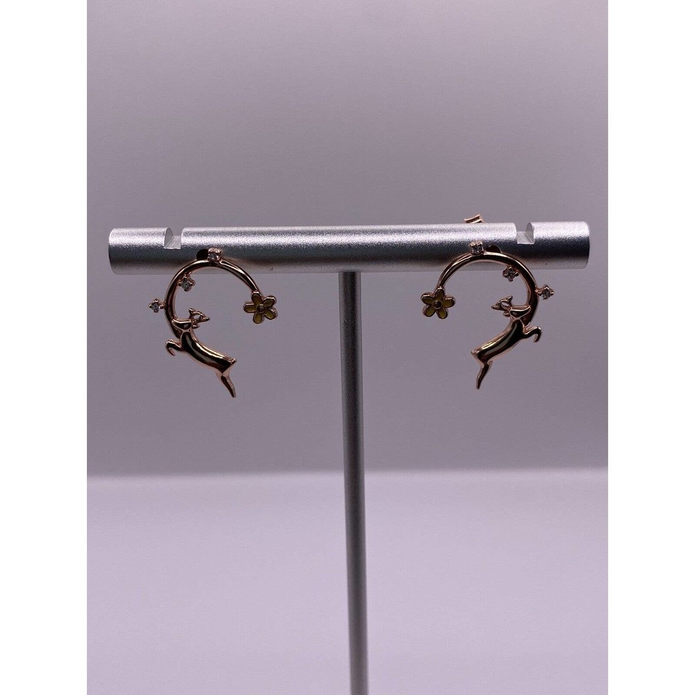 Rose Gold Plated S925 Sterling Silver Deer Design With Flower Accent